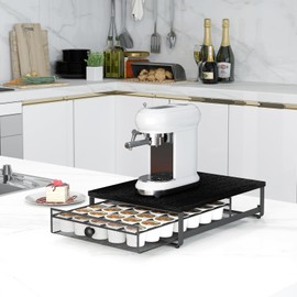 Ferrivista Coffee Pod Storage Drawer,with Sliding Baskets,Coffee Pod Holders for K Cups,35 Capacity Coffee Capsules Storage Organizer,Under Coffee Pot Storage Drawer,for Home Office, Kitchen (BLACK)