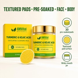 AMVital Almohadillas Limpiadoras Con Ácido Kójico Y Cúrcuma: Exfolian Suavemente, Iluminan Y Unifican El Tono De La Piel. Almohadillas Limpiadoras Exfoliantes Con Cúrcuma Hidratantes Para El Rostro. L