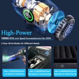 Compressed Air Duster, Electric Air Duster, 3 Gear Adjustable Mini Car Vacuum Cleaner, 100,000RPM Wireless Handheld Blower, 10 Kits Cordless Air Blower with LED Light for Car, PC, Computer, Home