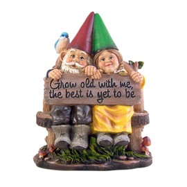 MOSKILA Sitting Gnome Couple Garden Statue 11.5 Inch Multicolored Resin Rustic Gnome Statue