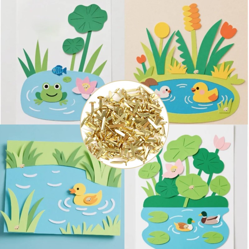150Pcs Split Pins, 8x19mm Round Head Mini Brass Brads Paper