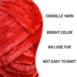 Fuzzy Chunky Chenille Yarn for Crocheting，Soft Plush Yarns for Hand Knitting，Bulky 100 g（49.2 yd） Baby Blanket Yarn for Crocheting Amigurumi，Crochet Fluffy Velvet Yarns (Red)