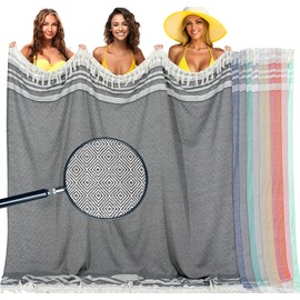 Vicomdy Oversized Cotton Turkish Beach Towel Blanket Giant XL Sandproof Boho Sand Free Towels Huge Jumbo XXL Extra Large Big Throw Quilt Blankets Cloud Black