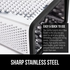 Gorilla Grip Gorilla Grip XL 4-Sided Cheese Grater With Container, 100% BPA-Free Stainless Steel Box Grater, Parmesan Shredder, Grate Cheeses, Shred Veggies, Slip Resistant Handle, Dishwasher Safe Zester, Black