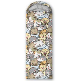 QOOMO Kawaii Cats Printed Camping Sleeping Bags,3 Season Warm & Cool Weather,Lightweight,Waterproof Sleeping Bags for Adults & Kids,Traveling,and Outdoors,Camping Gear Equipment