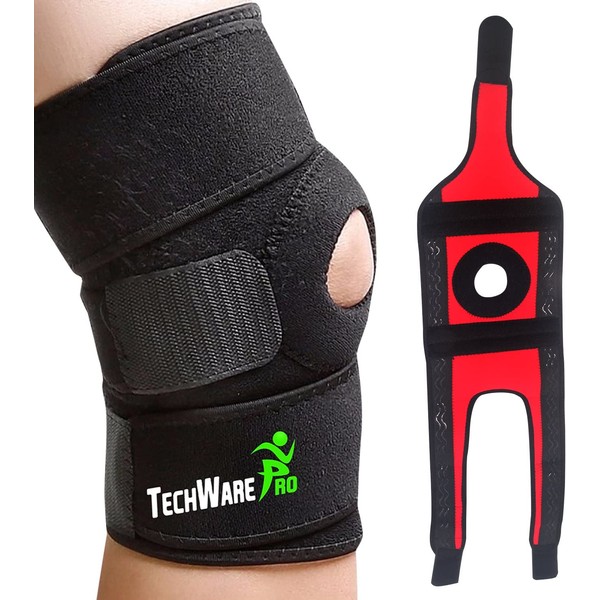 TechWare Pro Knee Brace Support - Relieves ACL, LCL, MCL, Meniscus Tear, Arthritis, Tendonitis Pain. Open Patella Dual Stabilizers Non Slip Comfort Neoprene. Adjustable Bi-Directional Straps - 4 Sizes