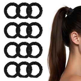 12 Stück 100% echte Seide Haargummi, süße Seidensatin Schlafhaarbänder, hohe Elastizität keine Beschädigung des Haares für Mädchen und Damen (Schwarz)