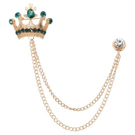 PATIKIL Crown Hanging Chain Brooch Pins, Rhinestone Suit Pins Fashion Crystal Lapel Pins for Women Men Clothes Dress Bouquet Coat Hat Bag, Gold Tone (Green)