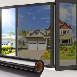 Coavas Coavas One Way Privacy Window Film,Reflective Home Glass Mirror Tint See Out Not in,Heat UV Blocking Static Cling for Office Front Door Daytime Privacy Covering, Black-Silver,17.5x78.7 in