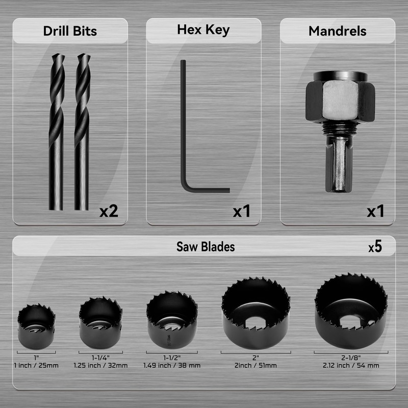 KATA 8PCS Hole Saw Kit 1" to 2-1/8"(25-54mm) Hole Saw