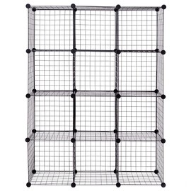 HAPPYGRILL 12-Cube Metal Wire Storage Cubes, Free Standing Modular Shelving Grids, Customizable Metal Rack Bookcase DIY Storage Organizer (42" x 14" x 56"(L x W x H))