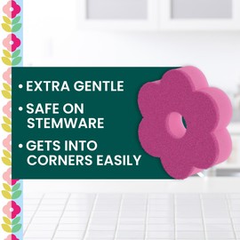 Scotch-Brite Brite Blooms Extra Gentle Scrub Sponge, Dishwasher-Safe Kitchen Sponge for Cleaning Delicate Surfaces, Pink Spring Flower Dish Sponges Made with 100% Recycled Fibers