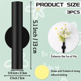 3 Pcs Wall Mounted Vases Wall Vases for Decor Dried Flower Wall Decor Flower Wall Sconce Black Metal Flower Vase with Sticker for Home Office Flower Display Decoration (Black)