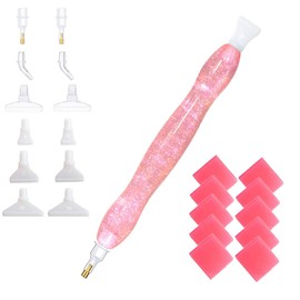 Bolígrafo de pintura con diamantes de cielo estrellado brillante con 14 puntas, bolígrafo de arte de diamante, bolígrafo de punteado de diamantes de resina, bolígrafo de pintura de diamante con cera para pintura de diamantes, color rosa