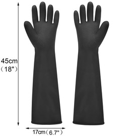 18" Rubber Gloves Heavy Duty Latex Gloves Chemical Resistant Protective Gloves PPE Industrial Safety Work Long Gauntlets Gloves, Waterproof, Resist Strong Acid, Alkali and Oil, Non-Slip (3 Pairs)