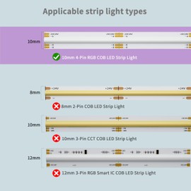 MIWISE 10mm Connectors Kit for 4-Pin RGB COB LED Strip,4pcs Transparent Gapless Connectors,L-Shaped,Strip-to-Strip Connectors,2pcs Extension Connectors with 4-pin Plug,for DIY Lighting