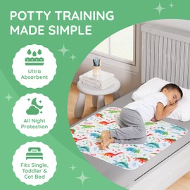 Potty Training Bed Pad, Mattress Protector for 100% Night Time Waterproof Protection|Dinosaur|Lifesaver for Mattress Whilst Night Time Toilet Training|Easy To Wash & Dry|Fits Toddler & Single Size Bed