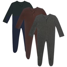 Gaiibbt 3 Pcs Baby Long Sleepers Pajamas One Piece Footies Rompers-navy+charcoal grey+brown-12-18M