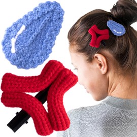 YALOJE 2PCS Angry Cute Hair Clips for Women, Plush Water Drop Duckbill Hair Barrettes, Cartoon Fun Hair Pin Inspired Accessories for Party, Cosplay, Festivals - Red, Blue