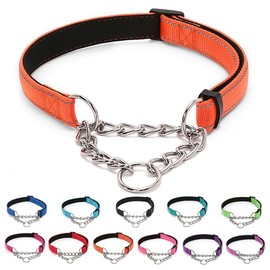 LOS ANDES Dog Choke Collar Martingale Collar with Limited Chain Strong Nylon Collar with Soft Padded No Pull Reflective Training Collar for Large, Medium and Small Dogs(S:Neck 25-45cm,Orange)