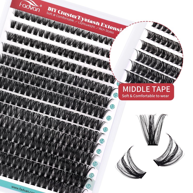 FADVAN False Eyelashes Clusters Pack of 280 60D Mix 9-16