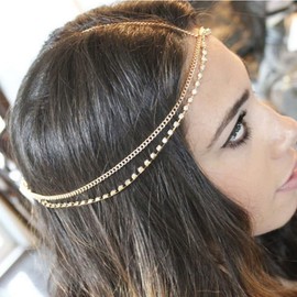 Runmi Crystal Head Chain Gold Bridal Headband Multilayer Headpiece Festival Hair Accessories for Bride and Bridesmaid