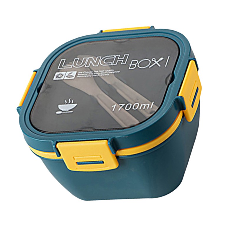 Double Layer Salad Lunch Container 4-Compartment with Sauce Container Fork