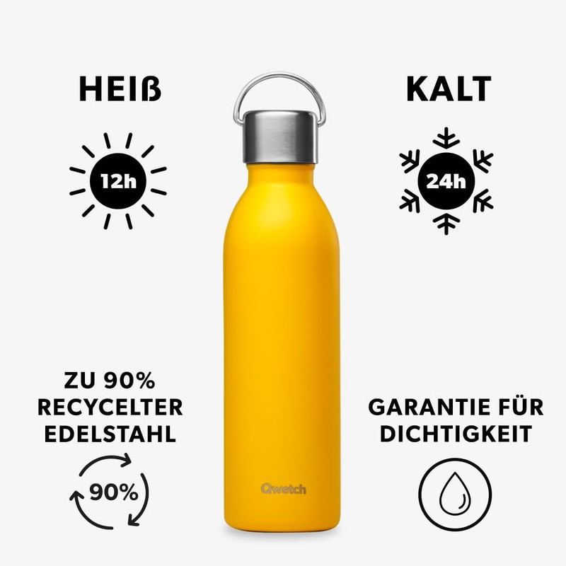 Qwetch - Drinking Bottle 600 ml Stainless Steel Curry Yellow