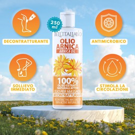 Olio Massaggio Professionale con Arnica, Artiglio del Diavolo e Olio di Canapa, 250 ml, Effetto Riscaldante e Rilassante, Assorbimento Rapido, per Massaggi Muscolari e Articolari - Bell'Italia Bio
