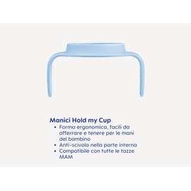 Mam Hold My Bottle Handles for Baby Bottles, Compatible with Mam Baby Bottles, Non-Slip and Ergonomic, 6+ Months, Light Blue