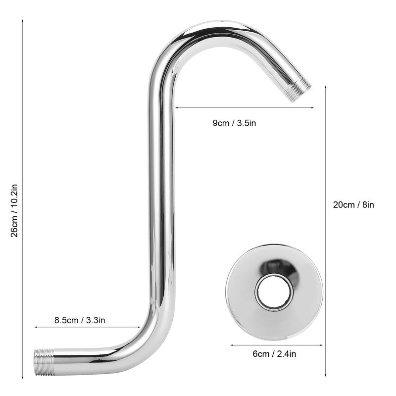 NPT1/2 Shower Arm SShape 8in Stainless Steel Electroplating Shower Head