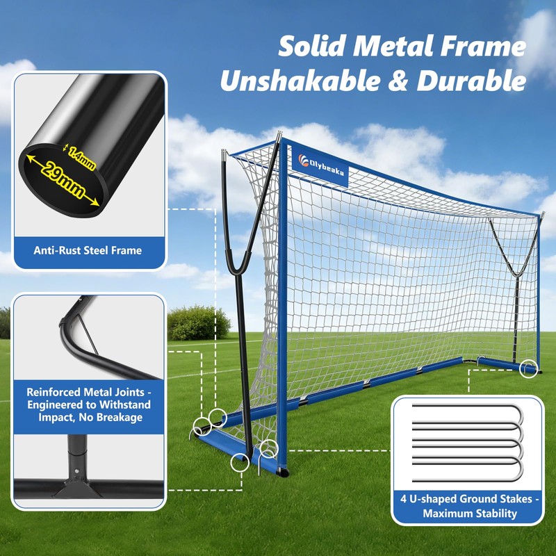 12x6 FT Soccer Goal for Backyard with Stable Outward Angled