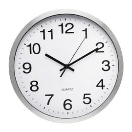 bakbrand Wall Clock 12 Inch Silver Brushed Finish Silent Non Ticking Indoor Clock Round Battery Operated Stainless Steel Wall Clocks for Home, Office, Hotel, Bedroom, Living Room, Kitchen