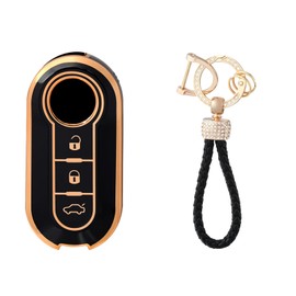 OFFCURVE Key Case with Key Fob Car Key Case, Key Cover Key Case for Fiat 500 500L Panda Ducato Doblo Brava Bravo Punto Lancia Ypsilon Delta Musa