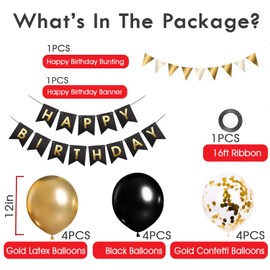 Buygain Happy Birthday Banner and Bunting, Rose Gold Birthday Decoration 12inch Happy Birthday Balloons, Ribbons and Birthday Banners, Happy Birthday Decorations