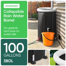 CLEARMATE Collapsible Rain Barrel |100 Gal Rainwater Collection System with Sturdy Metal Legs & Reinforced Air Frame | Portable & Durable Rain Catcher for Gutter Water Storage