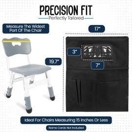 Essex Wares - 2 Pack, Chair Pockets for Classrooms, Black, 17" Wide x 19.7" Tall - Spacious Student Chair Pockets - Chairback Pocket Chart - Classroom Chair Pockets Suitable for Most Classroom Chairs