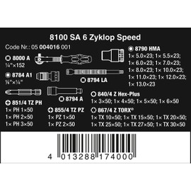 Wera 05004016001 8100 SA 6 Zyklop Metric Speed Ratchet Set, 28 Piece, 1/4" Drive