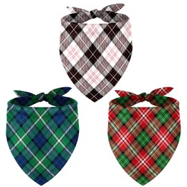 Whaline Christmas Pet Bandana Red Green Plaid Dog Scarf Washable Adjustable Double-Sided Triangle Dog Bibs Pet Neckerchief for Xmas Small Medium Large Pet Cat Dog Costume Accessories, 3 Pack
