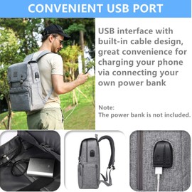 HFSX Laptop Backpack Men Women Vintage Backpack Bookbag College Backpacks Stylish Backpack Grey Fits 15.6 Inch Laptop