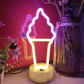 JYWJ Neon Signs with Holder Base,USB or 3-AA Battery Powered Neon Light,LED Table Decoration,Bedroom Wall Decoration,Birthday Gift,Wedding Supplies Business Gift(Ice Cream)