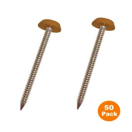 50 Pack 40mm Oak/Tan UPVC Poly Top Pins Nails | UV Resistant Stainless Steel Plastic Headed Polypins for Durable and Weatherproof Fixing of Soffits, Fascias, and Roofline Trims