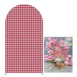 Aerdce Red and White Plaids Arch Backdrop Cover Strawberry Theme Stretchy Arched Stands Covers for Girls Birthday Baby Shower Parties Decoration(Only Cover)