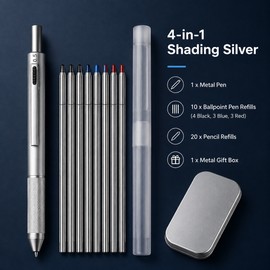 4-in-1 Multifunction Metal Pen for Office & School – 3 Color Ballpoint + Mechanical Pencil with Premium Retractable Design