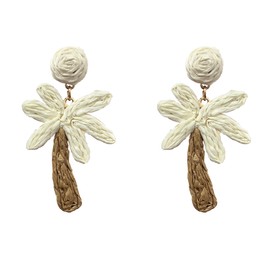 Vavhoo Handwoven Coconut Leaf Earrings Boho Tropical Dangle Earrings for Women Lightweight Natural Grass Jewelry (White)