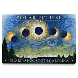 Lantern Press 6x9 Inch Metal Sign, Charleston, South Carolina, Solar Eclipse 2017, Starry Night