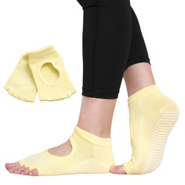 HARY SHOP Women's Yoga Socks, 5 Toes, Non-Slip, Pilates, Gym, lightyellow, Free size