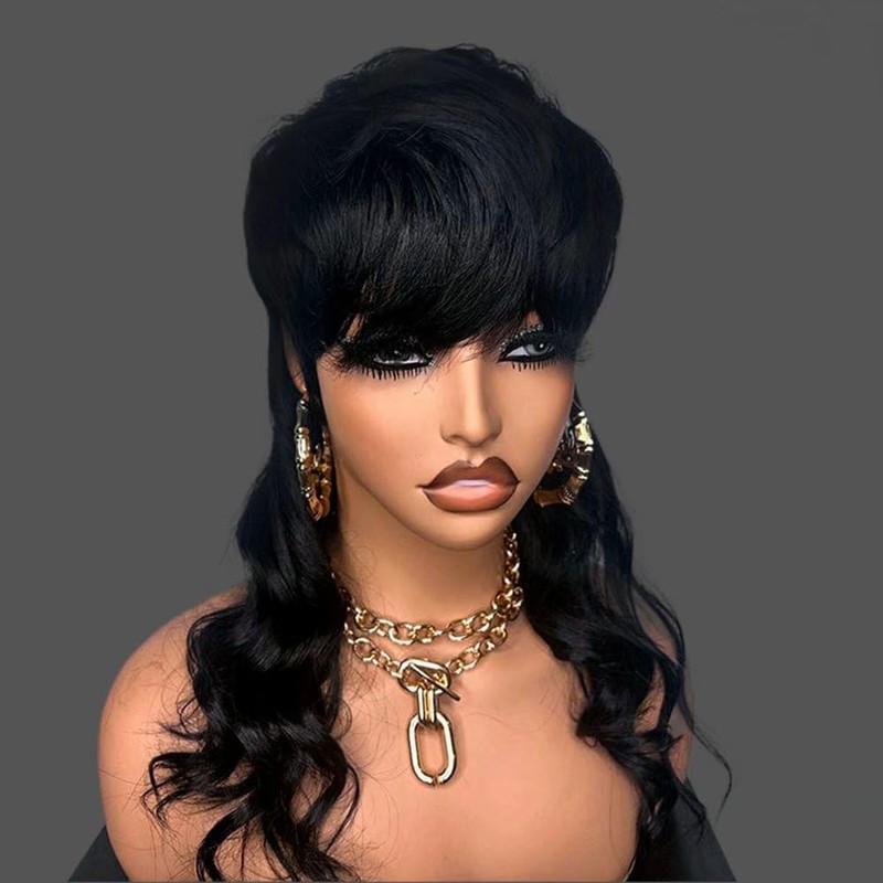 Mullet Pixie Cut Body Wave Glueless Wigs for Women Natural