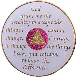 3 Year AA AA Medallion Medallion Pink Glitter White Glow Tri-Plate Sobriety Chip