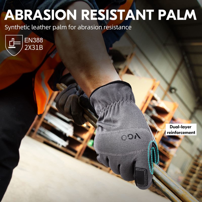 Vgo... Safety Work Gloves Touchscreen,Builder Gloves,Gardening Gloves,Light Duty Mechanic Gloves(NB7581,Gray,M,1Pair)